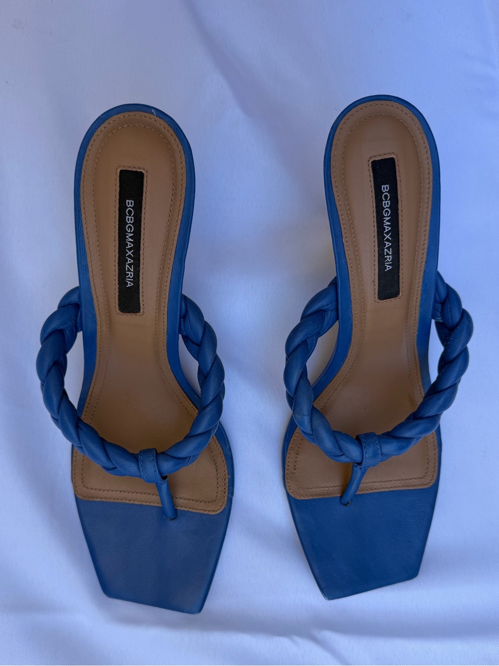 BCBGMaxAzria Braided Blue Square-Toe Slide Sandals